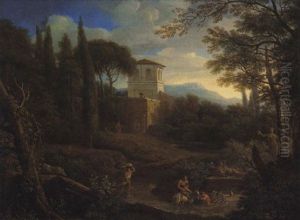Ideale Landschaft Mit Einem Schlos Und Figuren