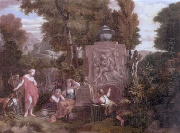 A Huntress And Other Figures Amid Classical Ruins In An Italianate Landscape - view 1