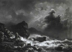 Sturm An Einer Felsenkueste by Wilhelm Emil Meyer-Rodius