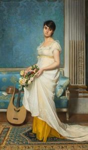 Portrait De Femme En Pied Tenant Une Couronne De Fleurs by Christian Meyer-Ross