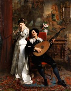 Lautenspieler Mit Junger Dame Im Salon by Christian Meyer-Ross