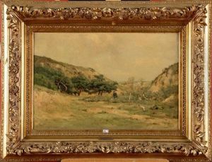 Chasseur Et Son Chien Dans Un Paysage Montagneux Chasseur Et Son Chien Dans Un Paysage Montagneux
