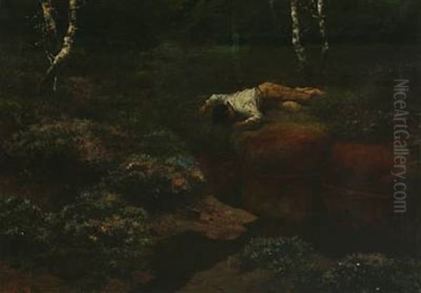 A Boy By A Creek In A Forest - view 1
