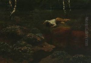 A Boy By A Creek In A Forest by Kunz Meyer-Waldeck