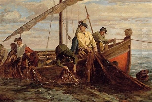 Bretonische Fischer Beim Einholen Der Netze - view 1