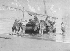 Italienischer Fischerjunge Bei Einem Boot Am Strand by Kunz Meyer-Waldeck