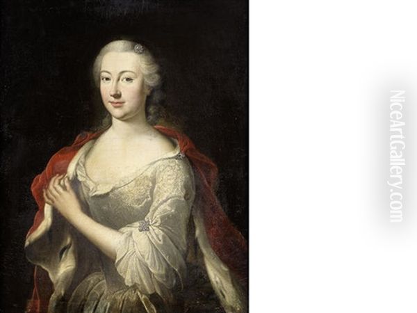 Portrait Of A Lady, Half-length, In A White Dress With An Ermine-trimmed Robe - view 1