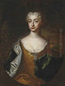 Portrait Of Countess Maria Josepha Von Sternberg (1712-?), Half-length, In A Gold Embroidered Dress And A Green Wrap, In A Landscape, In A Feigned Oval
