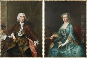 Portrait D'un Architecte (+ Portrait De Femme A La Robe Bleue Et A L'eventail; Pair)