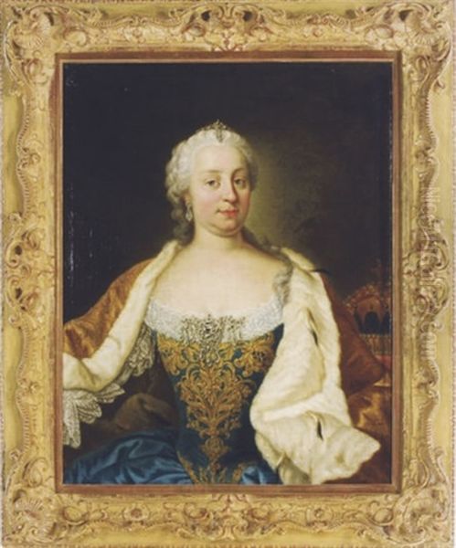 Portrait Of Maria Theresa, Archduchess Of Austria Wearing A Blue Satin Dress With An Ermine Cloak - view 1