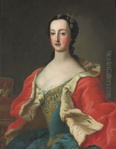 Portrait Of A Princess In A Blue Dress With Gold Embroidery