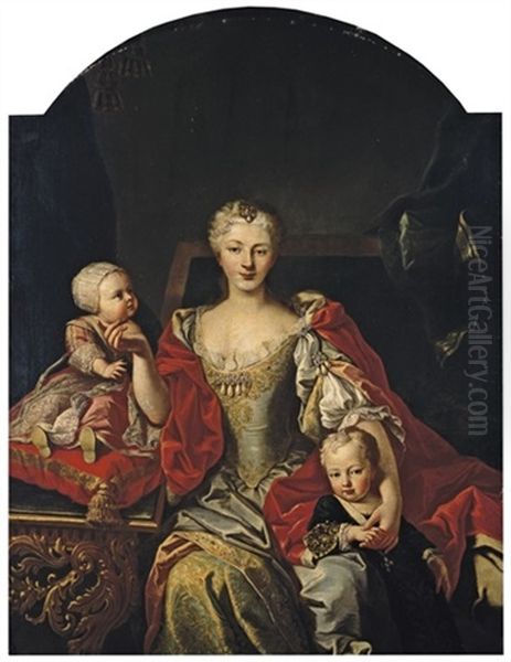 Portrait De Polissena Cristina D'assia-rheinfels, Epouse De Coulon-emmanuel Iii, Avec Ses Enfants Vittorio Amedeo, Futur Amedeo Iii, Et Eleonora Maria Teresa - view 1