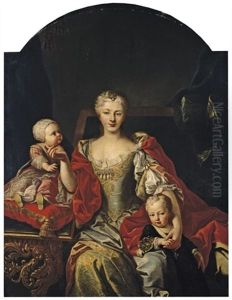 Portrait De Polissena Cristina D'assia-rheinfels, Epouse De Coulon-emmanuel Iii, Avec Ses Enfants Vittorio Amedeo, Futur Amedeo Iii, Et Eleonora Maria Teresa by Martin van Meytens the Younger