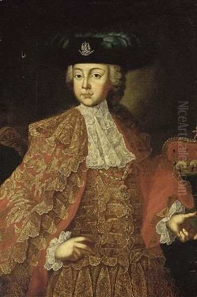 Portrait Of A Boy In A Red Embroidered Coat And Waistcoat, With A Lace Cravat And Cuffs And The Order Of The Golden Fleece, A Crown On A Ledge Beyond - view 1