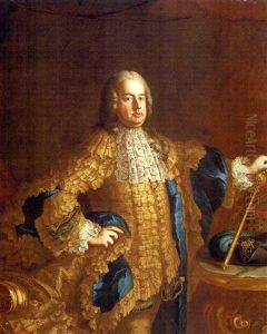 Portrait Of The Emperor Francis I In A Gold-embroidered Suit, His Sceptre In His Left Hand Balanced On A Table With The Crown Beside Him by Martin van Meytens the Younger
