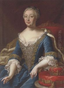 Portrait Of Maria Theresa, Empress Of Austria, In A Gold Embroidered Blue Dress