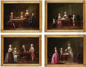 Portrait Group Of The Empress Maria Theresa, Her Husband, The Emperor Franz I And Their Children In An Interior by Martin van Meytens the Younger