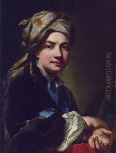 Portrait Of The Artist, In An Embroidered Grey Turban And Dark Grey Coat by Martin van Meytens the Younger