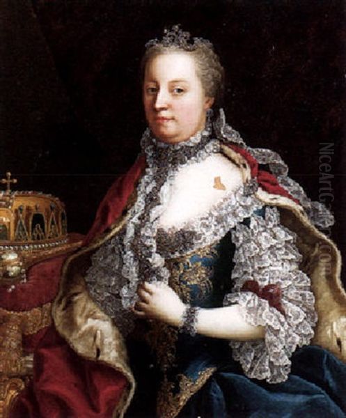 Portrait Of Empress Maria Theresia Of Austria Wearing A Lace-trimmed And Gold Braided Blue Dress - view 1