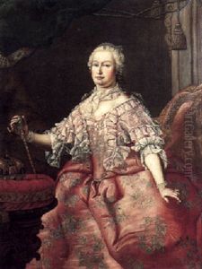 Portrait Of Maria Theresia, Empress Of Austria, Wearing A Red Lace-trimmed Dress by Martin van Meytens the Younger