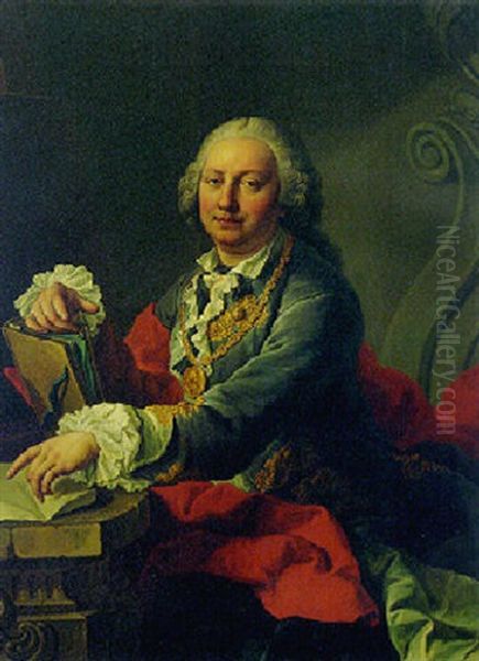 Portrait Of The Artist Wearing A Medal Of Frederick, King Of Sweden, With A Folio Resting On A Stone Pedestal - view 1