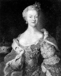 Portrait Of A Lady (princess Wilhemina Carolina Of Denmark?) In A Green Dress, A Crown On A Ledge At Her Side by Martin van Meytens the Younger
