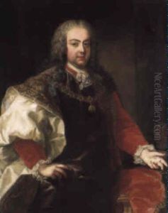 Portrait Of A Gentleman In A Purple Robe With His Hand Resting On A Crown