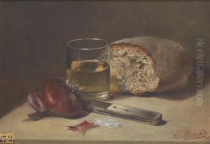Nature Morte A La Miche De Pain, Au Couteau Et Au Verre De Vin Blanc by Raoul Henri Bessede
