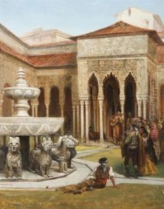 Concert Devant La Fontaine De La Cour Des Lions, Alhambra (grenade) by Pierre Toussaint Frederic Mialhe