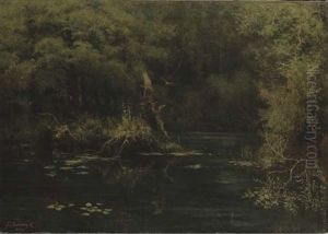 A Lake In A Forest Clearing by Grigori Grigorievich Miasoyedov