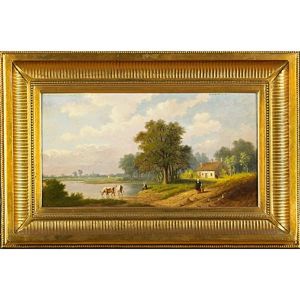 With Figures And Cattle By Water (newcomb Macklin Frame) With Figures And Cattle By Water (newcomb Macklin Frame)