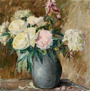 Pfingstrosen In Blauem Krug by Alice Michaelis