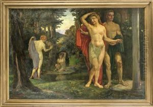 Monumentalgemalde Dreier Frauen Und Eines Mannes Beim Bad Im Waldstuck Monumentalgemalde Dreier Frauen Und Eines Mannes Beim Bad Im Waldstuck