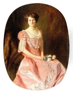 Portrait Of A Lady In A Pink Dress by Oskar Michaelis