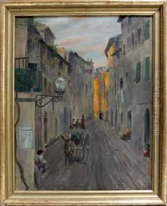 Belebte, Italienische Gasse In Der Abendrote by Hans Michaelson