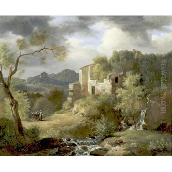 Italianate Landscape With Figures On A Path Near Ruins - view 1