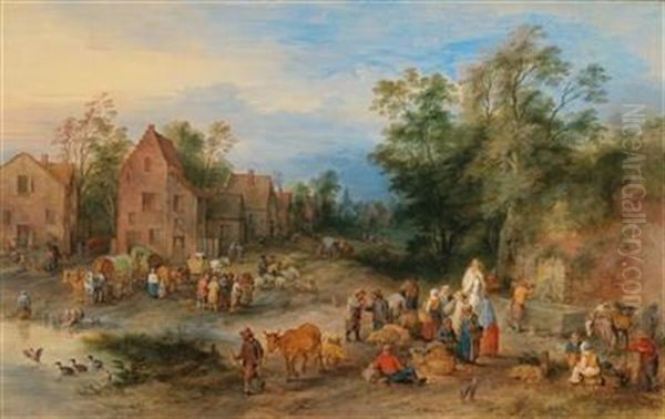 Numerous Peasants With Their Livestock In A Village - view 1