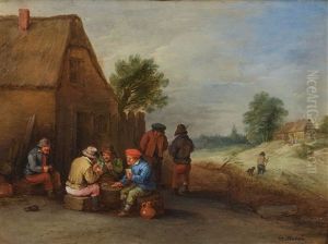 Card Players In Front Of A Farmstead - Peasants Resting In Front Of A Farmstead (pair) by Theobald Michau