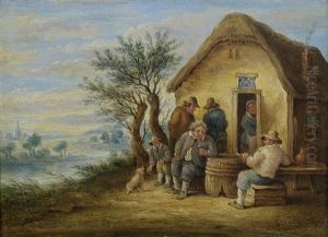 Figures Smoking And Drinking Outside An Inn; And Figures Gambling In A Landscape (a Pair)