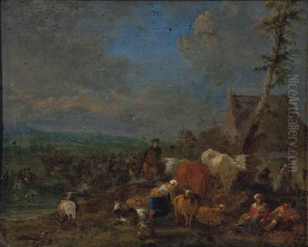 Peasants And Their Herd At Rest Before A Cottage - view 1
