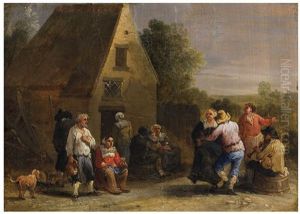 Kermesse With Bagpiper And Dancers by Theobald Michau