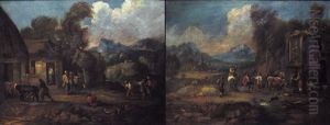 Paesaggio Con Pastori E Armenti (+ Paesaggio Con Casolare E Figure; Pair) by Theobald Michau