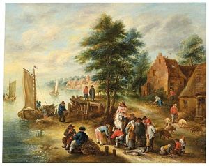 Hollandisches Stadtchen Am Ufer by Theobald Michau