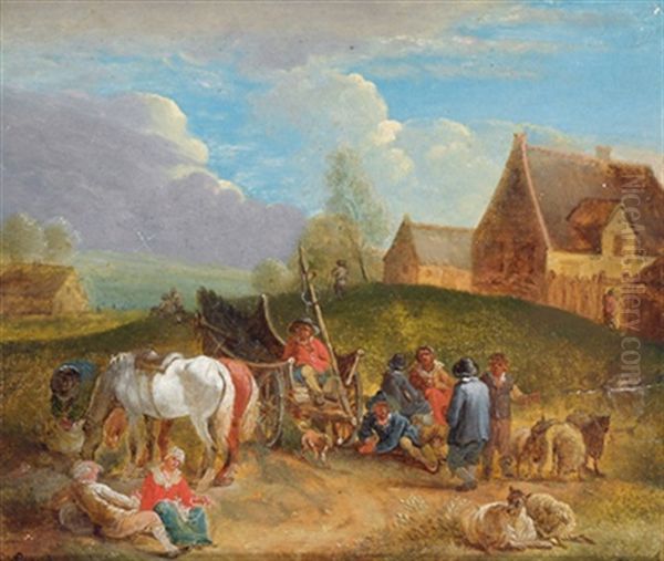 Rastende Bauern Mit Pferden Und Schafen In Einer Landschaft - view 1