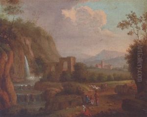Gebirgslandschaft Mit Einem Wasserfall by Theobald Michau