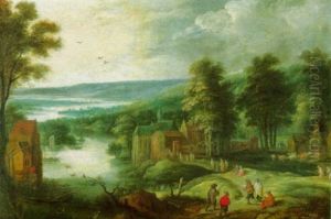 Flusslandschaft Mit Einem Weiler Und Figuren Flusslandschaft Mit Einem Weiler Und Figuren