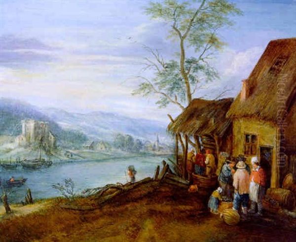 Flusslandschaft Mit Traubentretenden Bauern - view 1