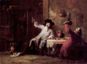 Zwei Zechende Manner An Einem Tisch In Einer Schenke by Theobald Michau