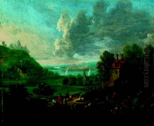 Fluslandschaft Mit Bauern Vor Einem Gehoft - view 1