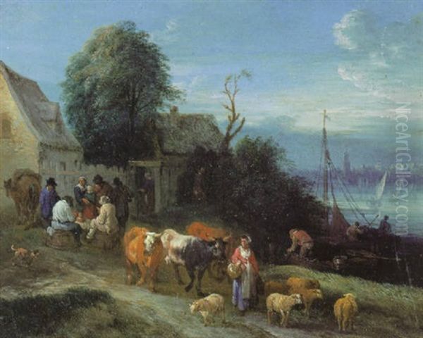 Dorfstrasse Am Fluss Mit Dem Turmen Von Amsterdam In Hintergrund - view 1